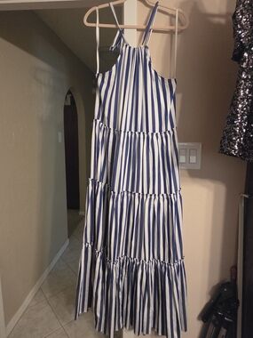 Summer NWT Blue and White Striped Tiered Maxi Dress
